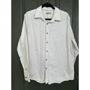 Tasso Elba Beige/tan Paisley Linen Blend Long Sleeve Button Up Mens Size XL